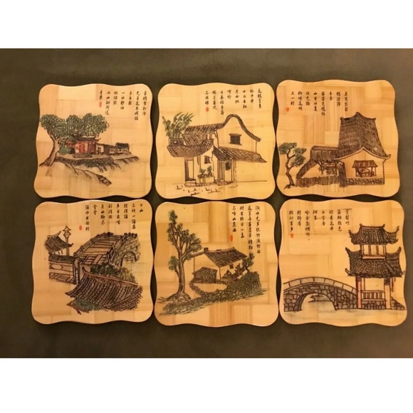 Wooden coasters, Set Of 6 - Picture 3 of 7